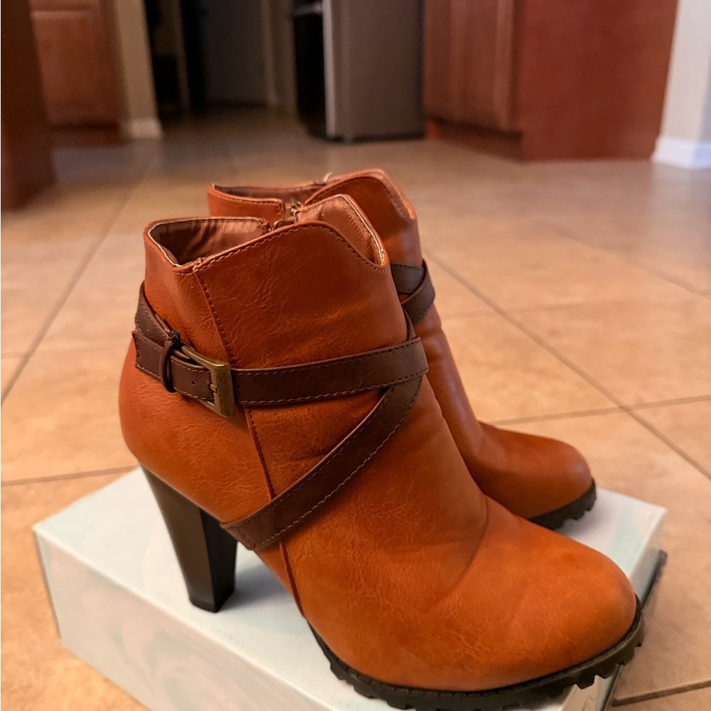 Brown Ankle Boots with Buckle Detail